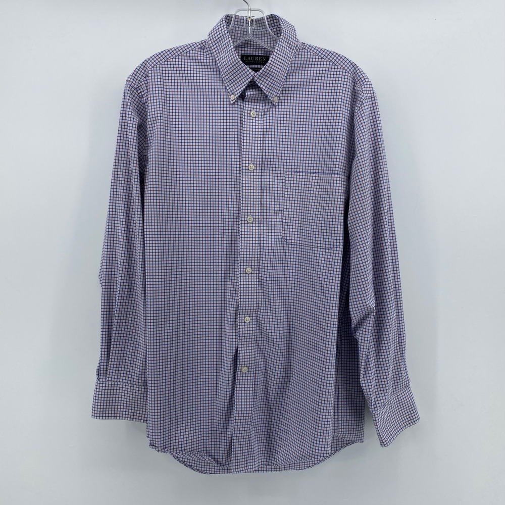Lauren Ralph Lauren Mens Regular Fit Stretch Dress Shirt Blue Purple Check 16